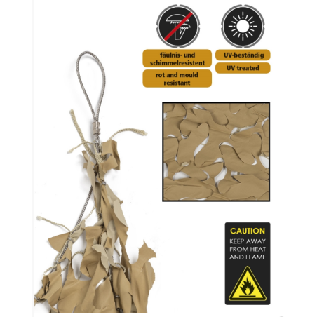 Filet de camouflage renforcé CamoSystems (Câble Acier) - 80% d'ombrage - Beige